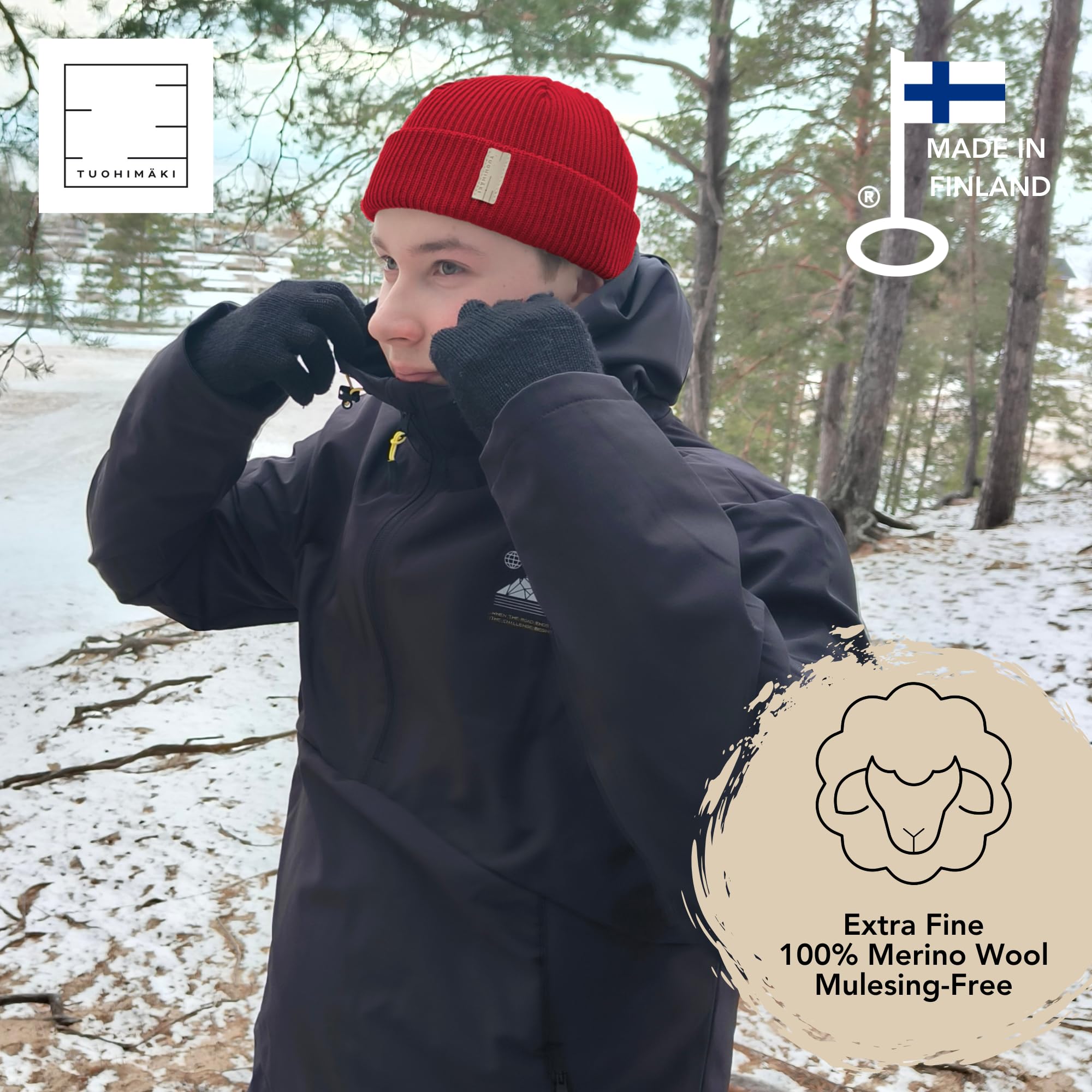 Merinowolle Beanie Mütze Herren & Damen Winter - 100% Merino Beanie Unisex - Fischermütze Seemannsmütze - Wollmütze Made in Finland - Warme Wintermütze One Size