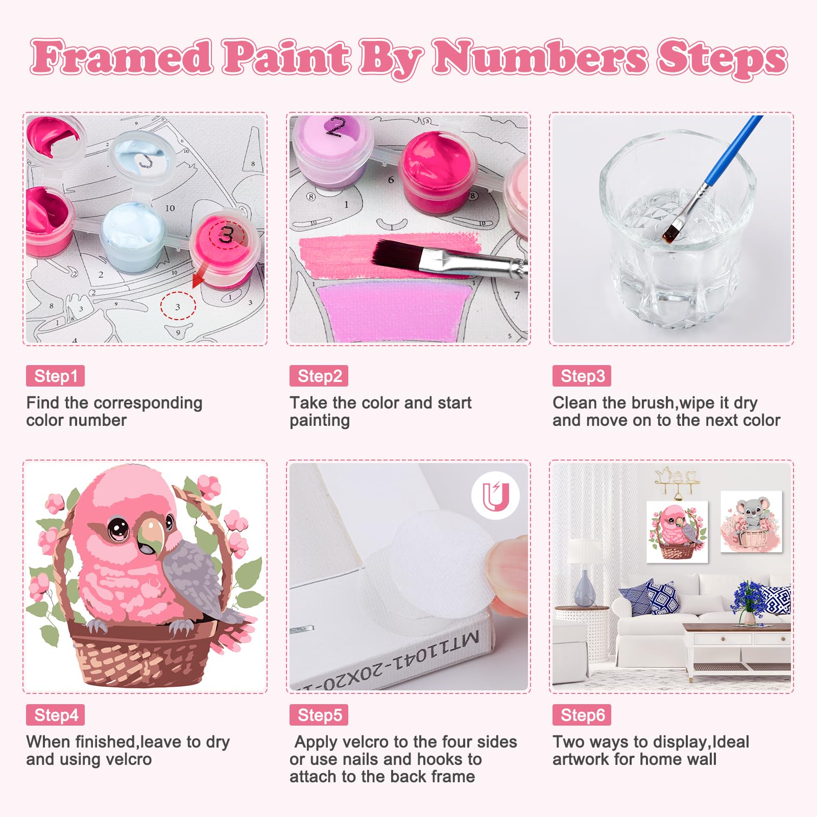 NAIMOER 4 Kit Pittura Con Numeri Su Tela Per Adulti, Quadri Animali Fai Da Te Con Colori Acrilici E Pennelli, Con Cornice - 4