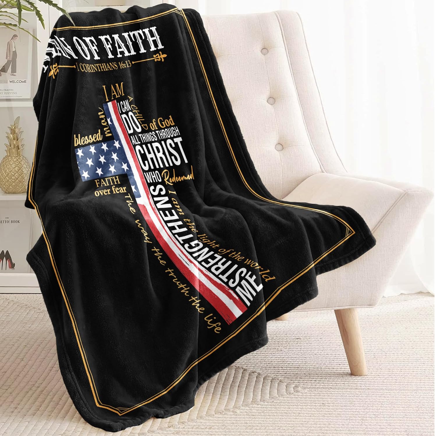 Christian Gifts for Men, Catholic/Inspirational/Spiritual/Baptism/Religious/Pastor Appreciation Gifts for Men, Faith Based/Bible Verse Gift for Boys, Man of God Blanket 60" X 50" - Image 4