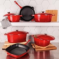 Vista 7 de BergHOFF Olla de hierro fundido Neo con tapa, color rojo, 7 cuartos de galón.