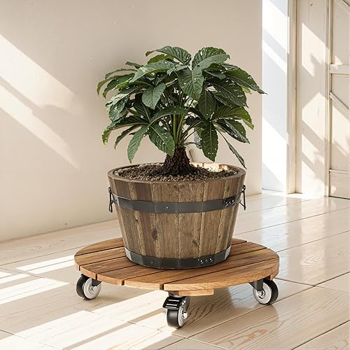 Miniatura 7 de IDZO Juego de 2 carritos de madera de acacia de 14 pulgadas con ruedas, carro para plantas con ruedas con bloqueo de 360, capacidad de 264 libras