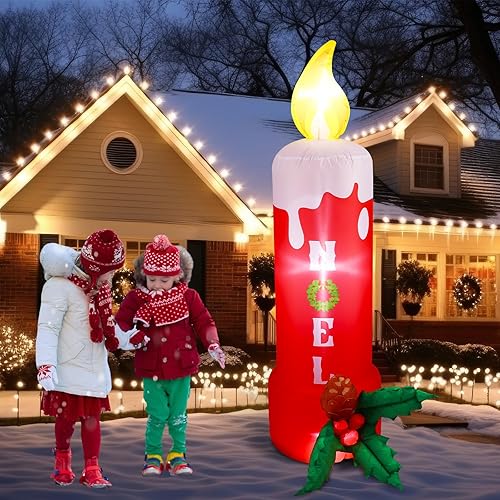 Miniatura 6 de Leyndo Vela inflable de Navidad de 7 pies para decoración al aire libre con luces LED integradas para Navidad, decoración de césped inflable para