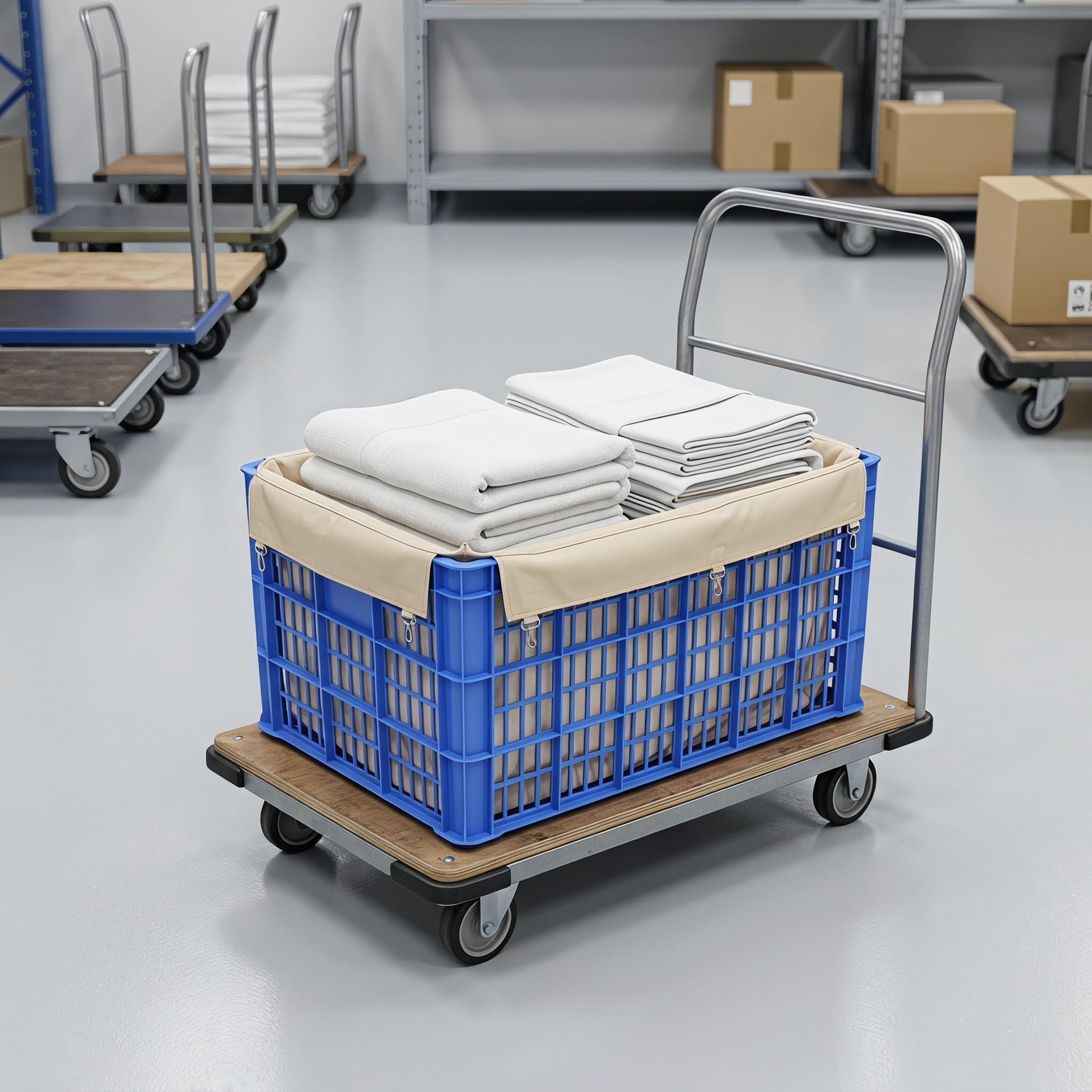 Sosoport Sacchetto Bordo Lavanderia Carrello Rimovibile in e Interno Beige Rettangolare 63cm con Fibbia Ferro Rinforzato Resistente Commerciale per Biancheria Sporca