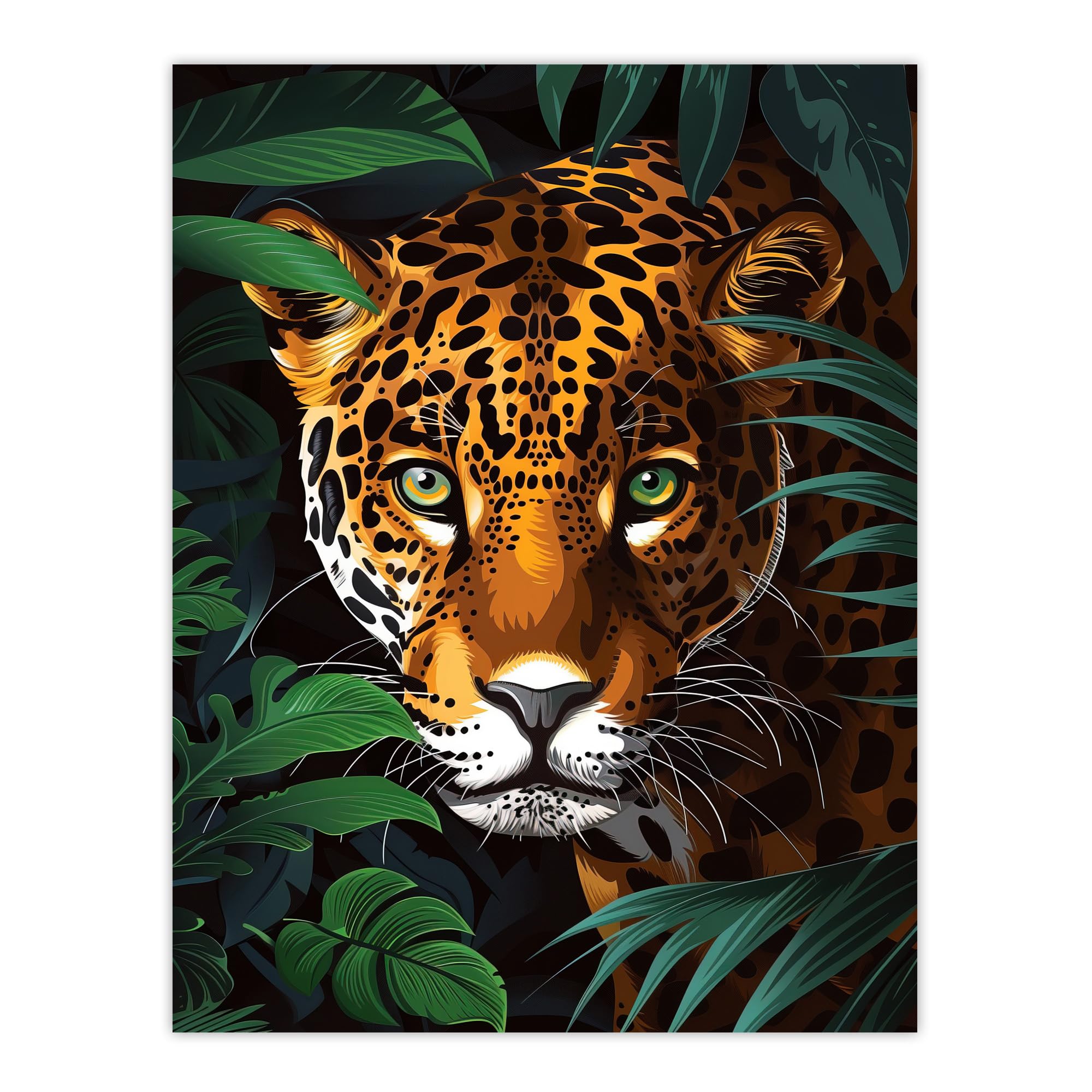 Powerful Jaguar Lurking In Jungle Plants Painting Wall Art Poster Print