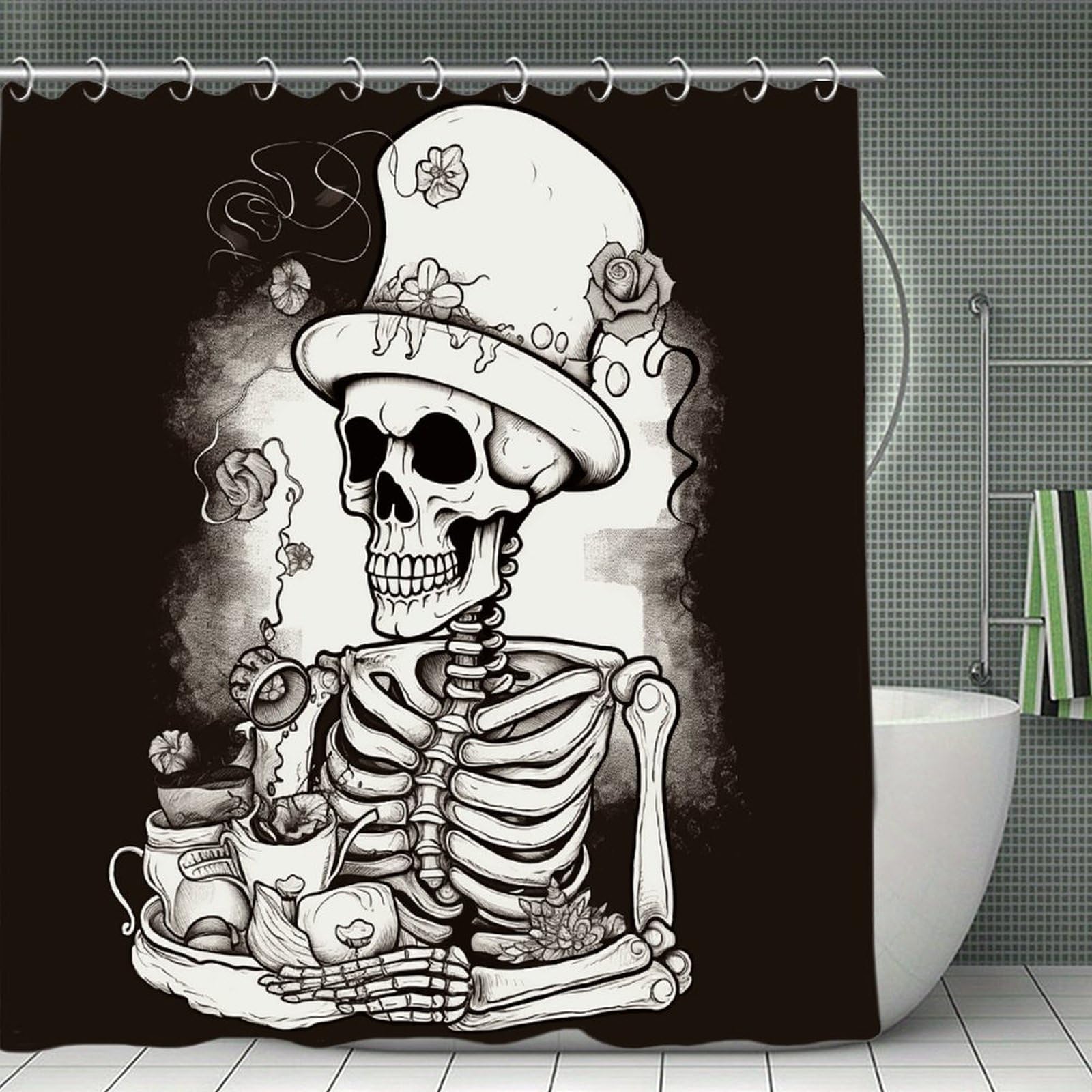 FekiLoot Skeleton Chef Shower Curtain Minimalist Thick Bathroom Curtain Washable Modern Bathroom Shower Curtain Heavy Duty Waterproof Cloth Bath Curtain with Hooks 70.8"x70.8"