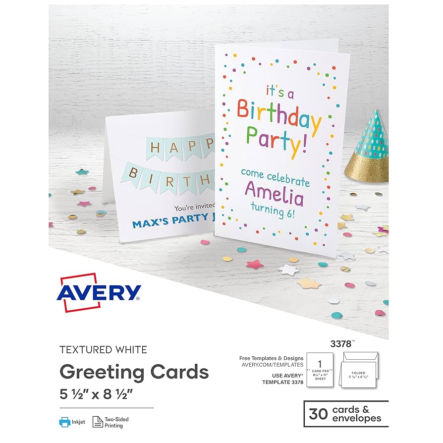 amazon-com-avery-printable-greeting-cards-half-fold-5-5-x-8-5-textured-white-30-blank-cards-with-envelopes-3378-blank-greeting-cards-inkjet-printer-office-products for Create Printable Greeting Cards Free Amazon.com : Avery Printable Greeting Cards, Half-Fold, 5.5
