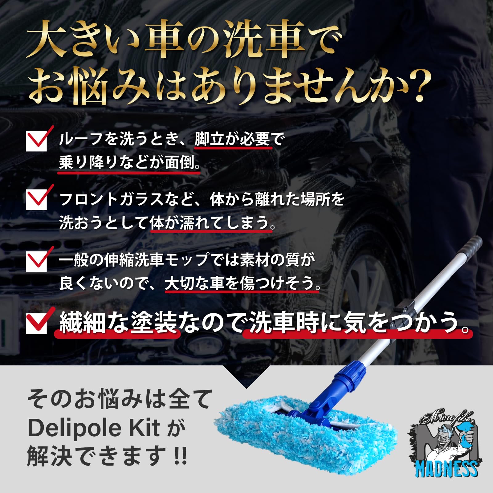 Amazon.co.jp: Microfiber Madness Car Wash Set, Car Wash Brush