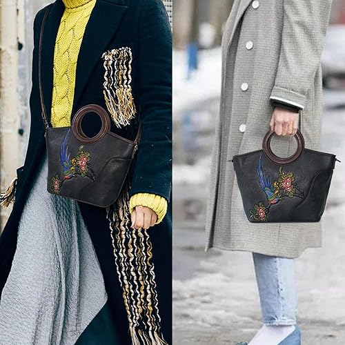 Miniatura 7 de Bolso bandolera de cuero genuino para mujer, bolso hecho a mano, bolso vintage de cuero en relieve, bolso de mano