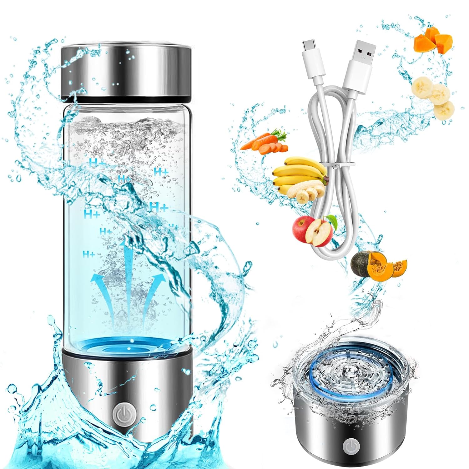 Hydrogen Water Bottle, Fiudiry Hydrogen Water Generator Improve Water Quality in 3 Minutes with Advanced SPE and PEM Technology Hydrogen Water Machine for Office, Travel and Daily Drinking
