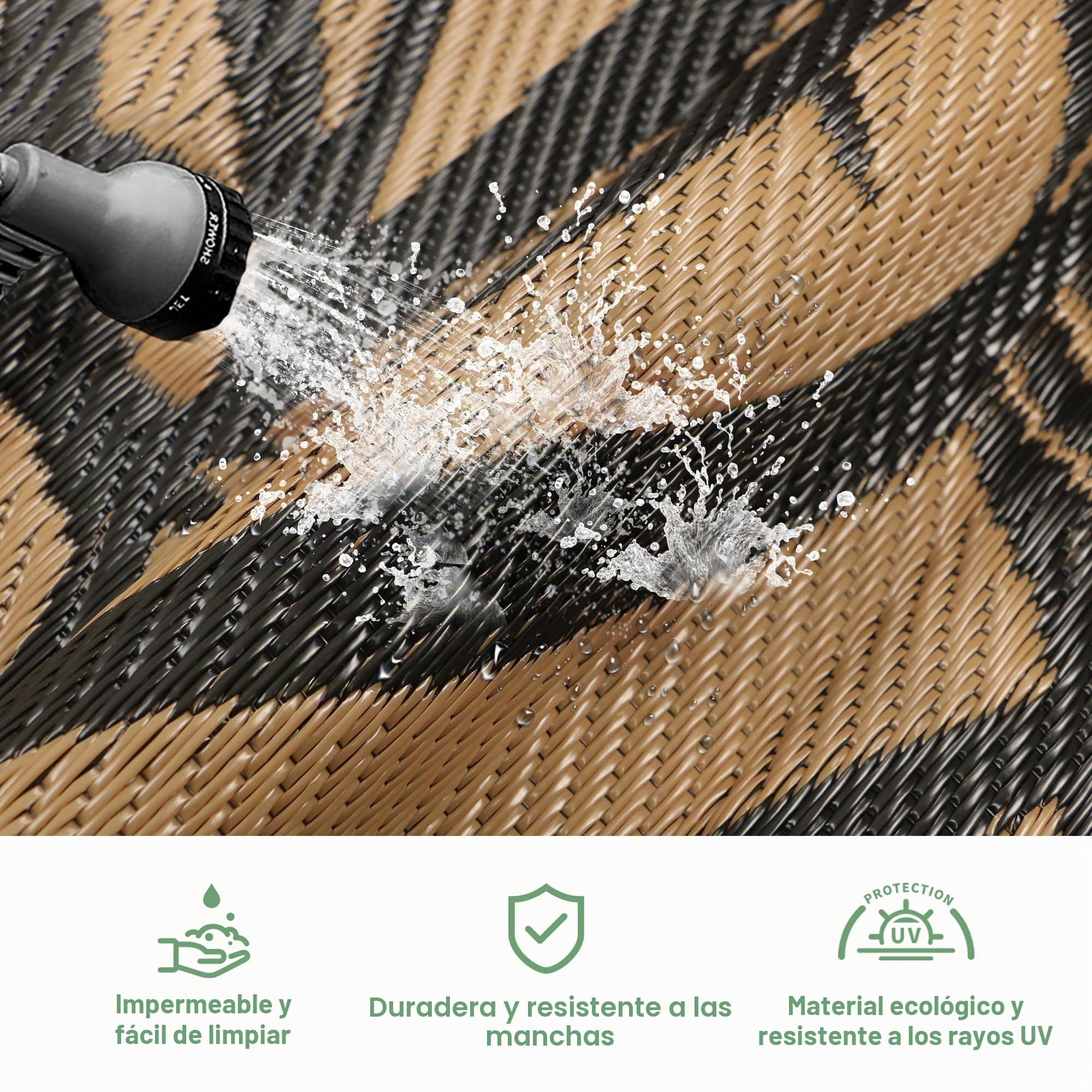 GENIMO Alfombra Exterior Terraza,Impermeable Reversible Plástico, Alfombra Barbacoa Exterior para Jardín, Picnic, Balcón, Negro Marrón, 120 x 180 cm