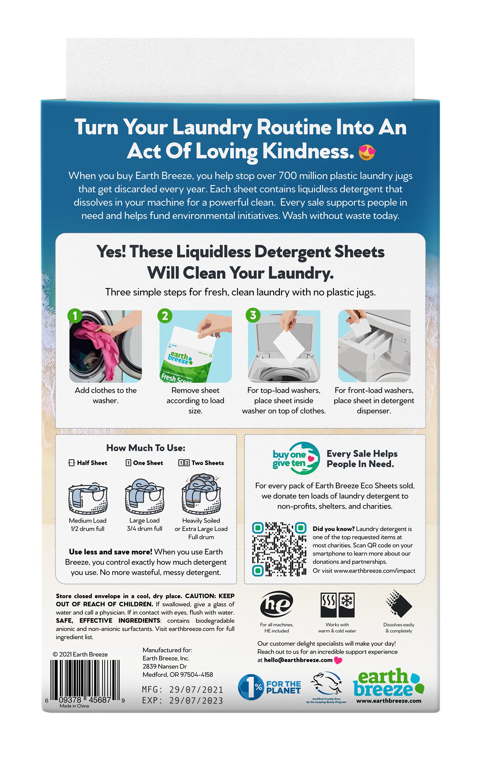 Buy Earth Breeze Laundry Detergent Sheets Fragrance Free No Plastic Jug (60 Loads) 30 Sheets