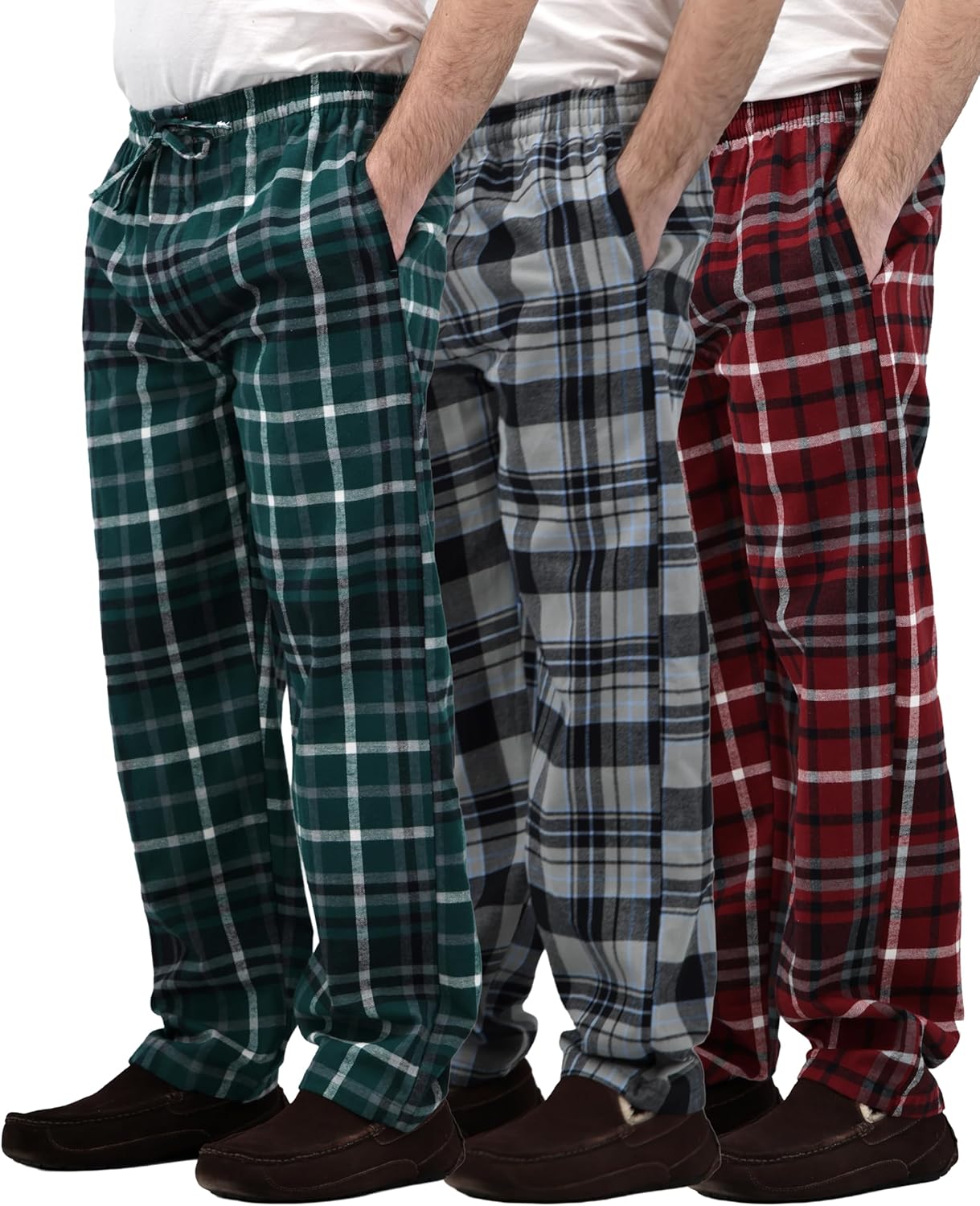 Andrew Scott Men's 3 Pack Cotton Flannel Fleece Brush Pajama Sleep & Lounge Pants