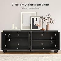 Vista 4 de SICOTAS Soporte de TV para sala de estar, centro de entretenimiento boho para dormitorio con 4 gabinetes de ratán, soporte de televisión de granja