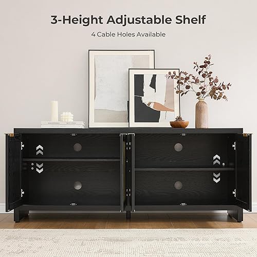 Miniatura 4 de SICOTAS Soporte de TV para sala de estar, centro de entretenimiento bohemio para dormitorio con 4 gabinetes de ratán, soportes de televisión de