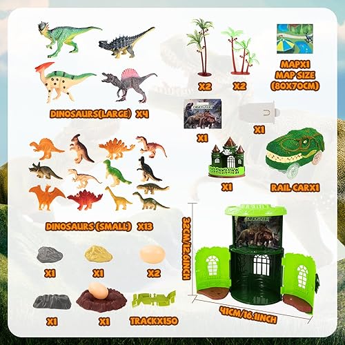 Miniatura 7 de Juguetes de dinosaurio para niños, juguetes de dinosaurios con caja de almacenamiento y tapete de juego, 19 figuras de dinosaurio, 1 auto de