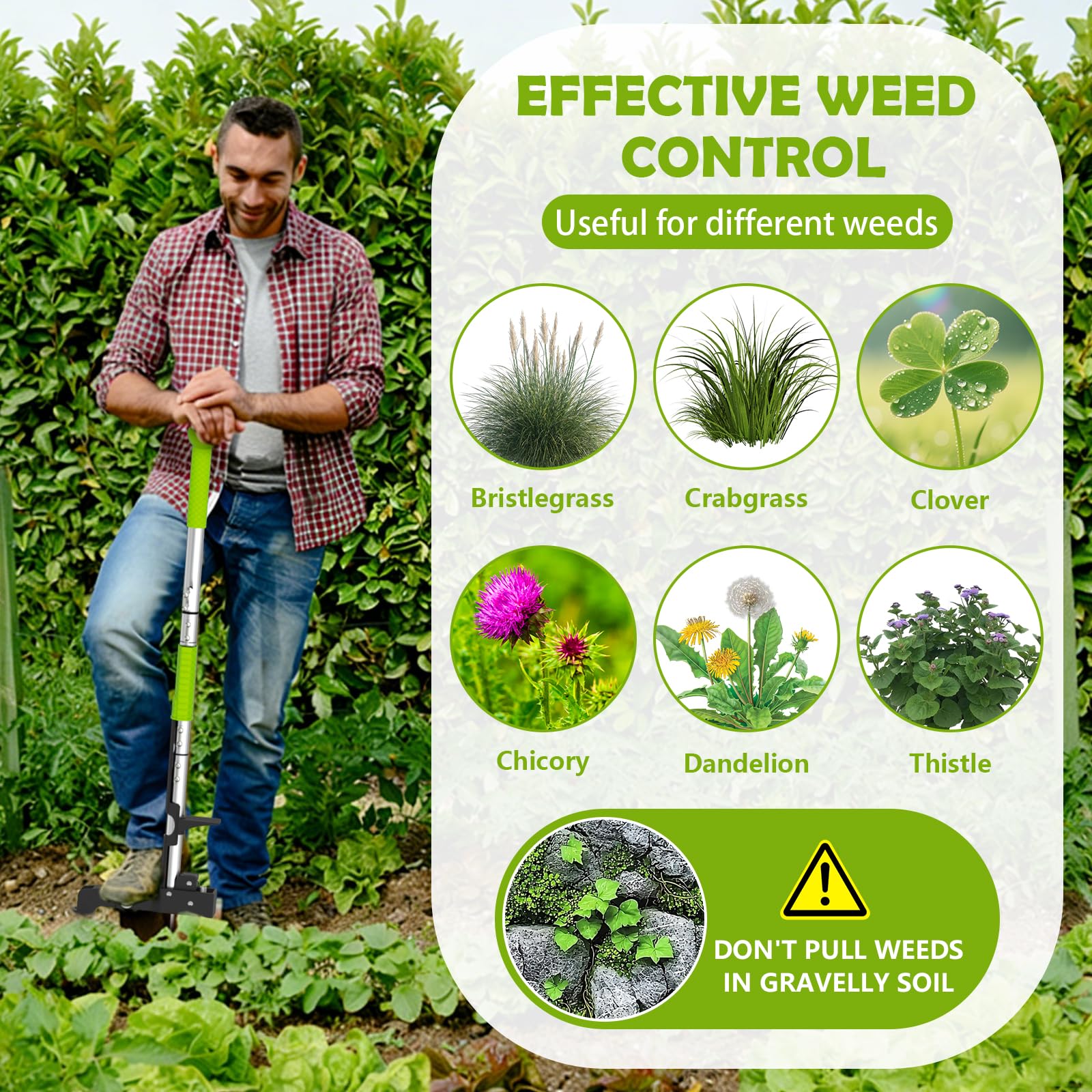 Désherbeur Manuel, Extracteur de Racines à 4 Griffes | Outil D'extraction de Pissenlits à Long Manche pour Jardin, Patio et Pelouse, Désherbeur sans Flexion avec Pédale