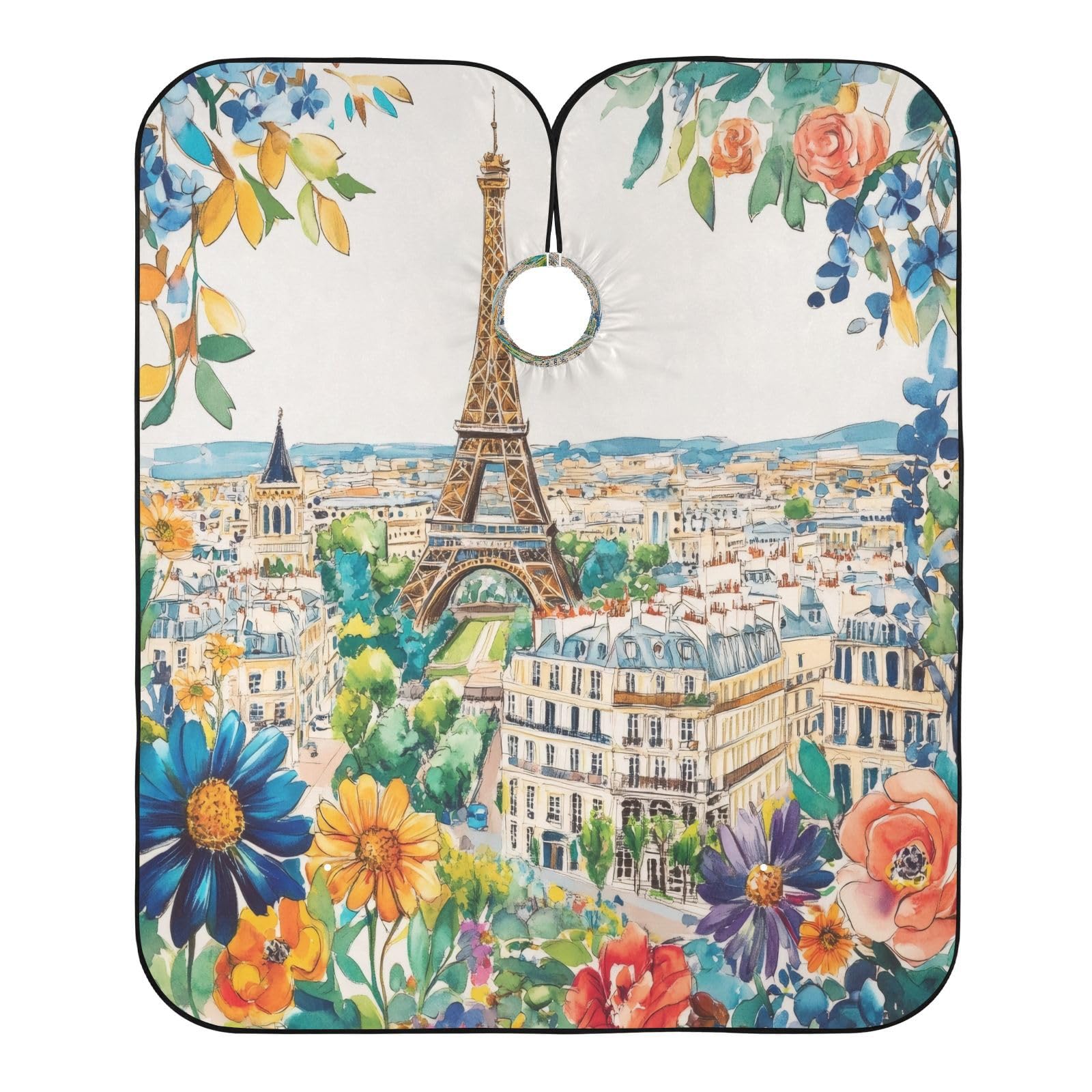 Takiito Paris Tower Flowers Painting Barber Cape for Men, Waterproof Haircut Cape Hairdressing Cape Beard Apron Cape for Salon Home Use, 55x65 in