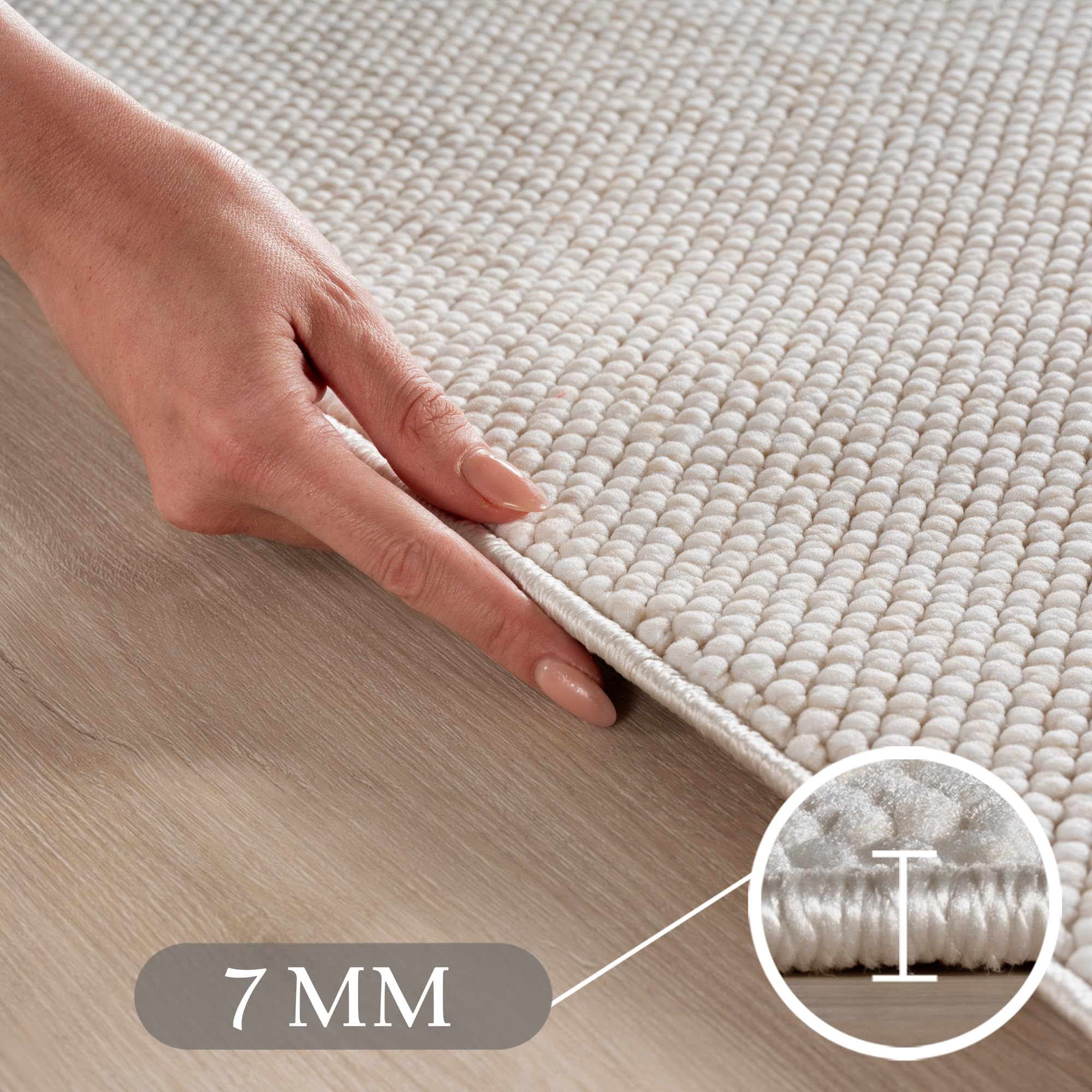 SIMPEX Teppich 160x230 cm Creme Einfarbig Bouclé Schlingenflor Skandi Stil Modern Superweich Robust Pflegeleicht für Wohnzimmer Sofabereich Esszimmer Schlafzimmer Küche
