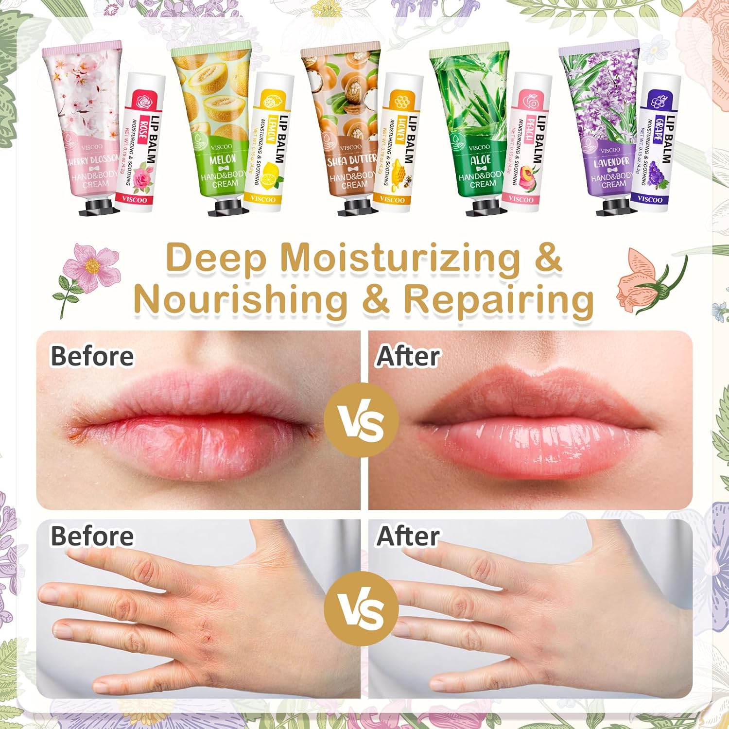 VISCOO 80 Sets Hand Cream and Lip Balm Bulk Set, Mothers Day Gifts, Teacher Appreciation Gifts, Nurses Week Gift, Wedding Favors for Guests with Thank You Card Organza Bags, Birthday Gift for Women