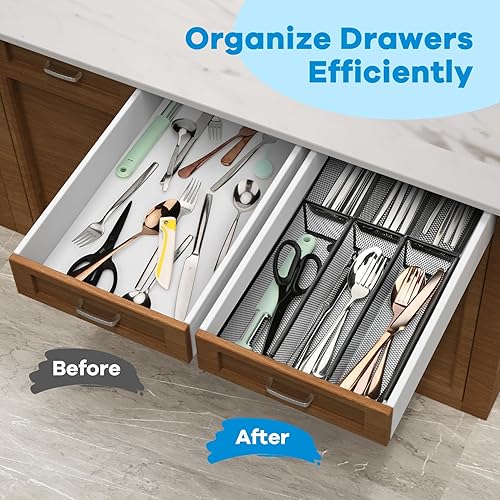 Miniatura 4 de Organizador de cubiertos para cajón, organizador de cajones de utensilios, paquete de 2 bandejas organizadoras de cubiertos, organizadores de