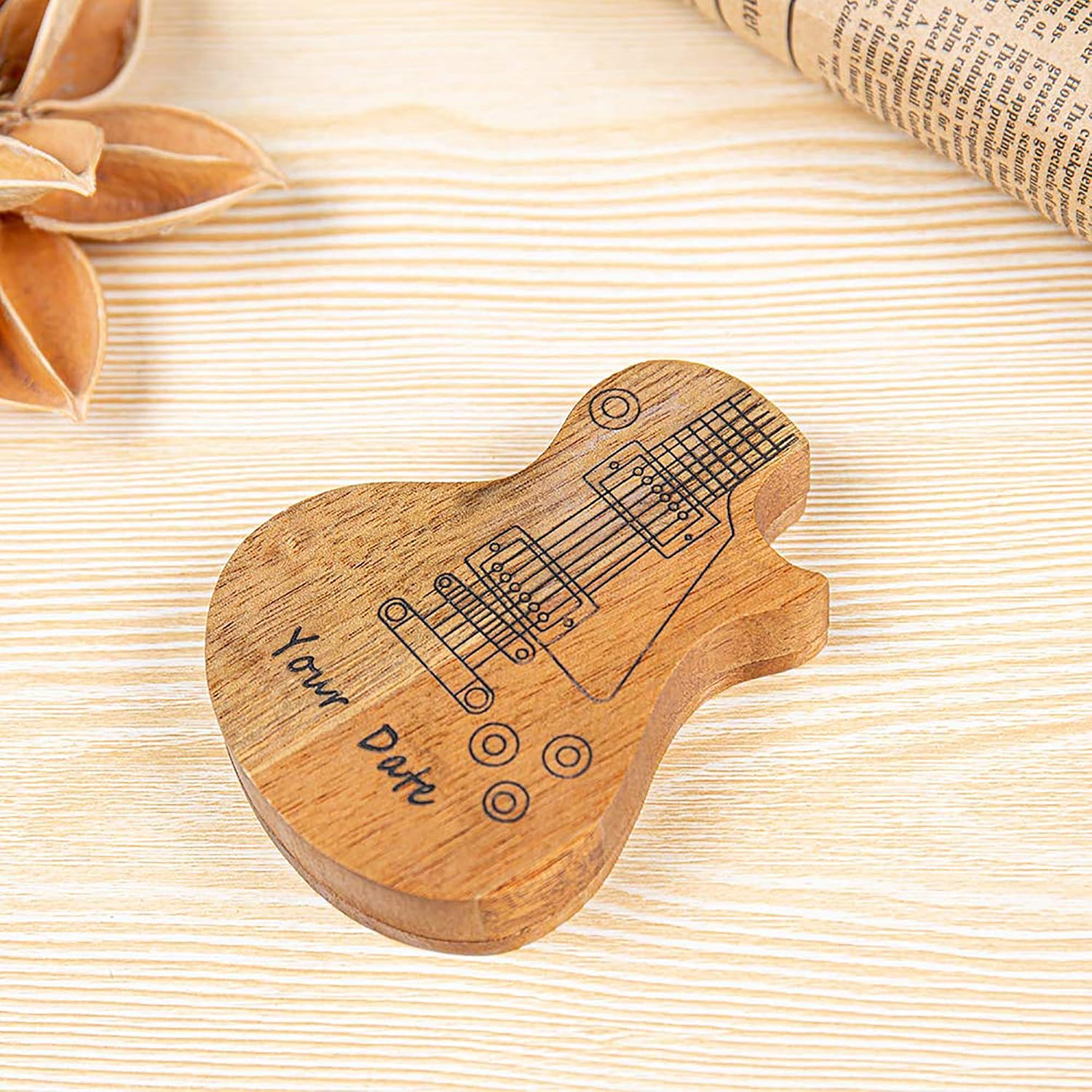 Hothing Colector de Soporte de Caja de púas de Guitarra de Madera con 4  Piezas de púas de Madera púas de Guitarra Personalizadas Soporte de Caja de  Madera de Guitarra Personalizada Púas