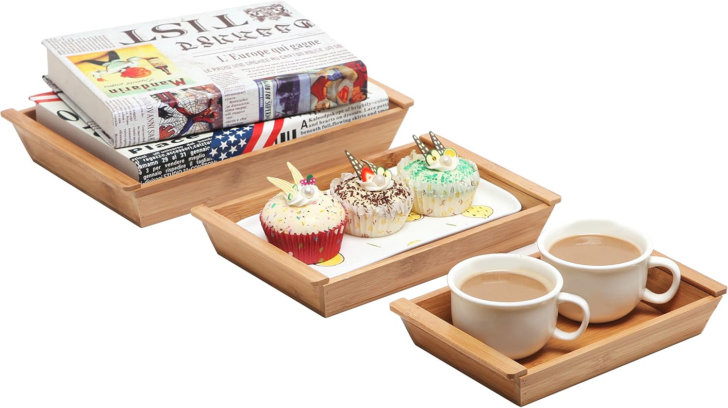 Greatest Product MyGift Natural Bamboo Nesting Small Serving Tray with Handles, Wooden Decorative Trays, Set of 3 Best Deal 🛒 MyGift Natural Bamboo Nesting Small Serving Tray with Handles, Wooden Decorative Trays, Set of 3