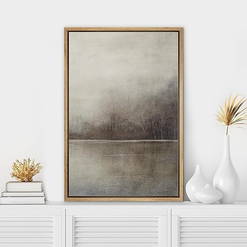 Miniatura 2 de SIGNWIN Lienzo enmarcado para pared, acuarela gris, tostado, pastel, paisaje grunge, ilustraciones abstractas, ilustraciones decorativas,