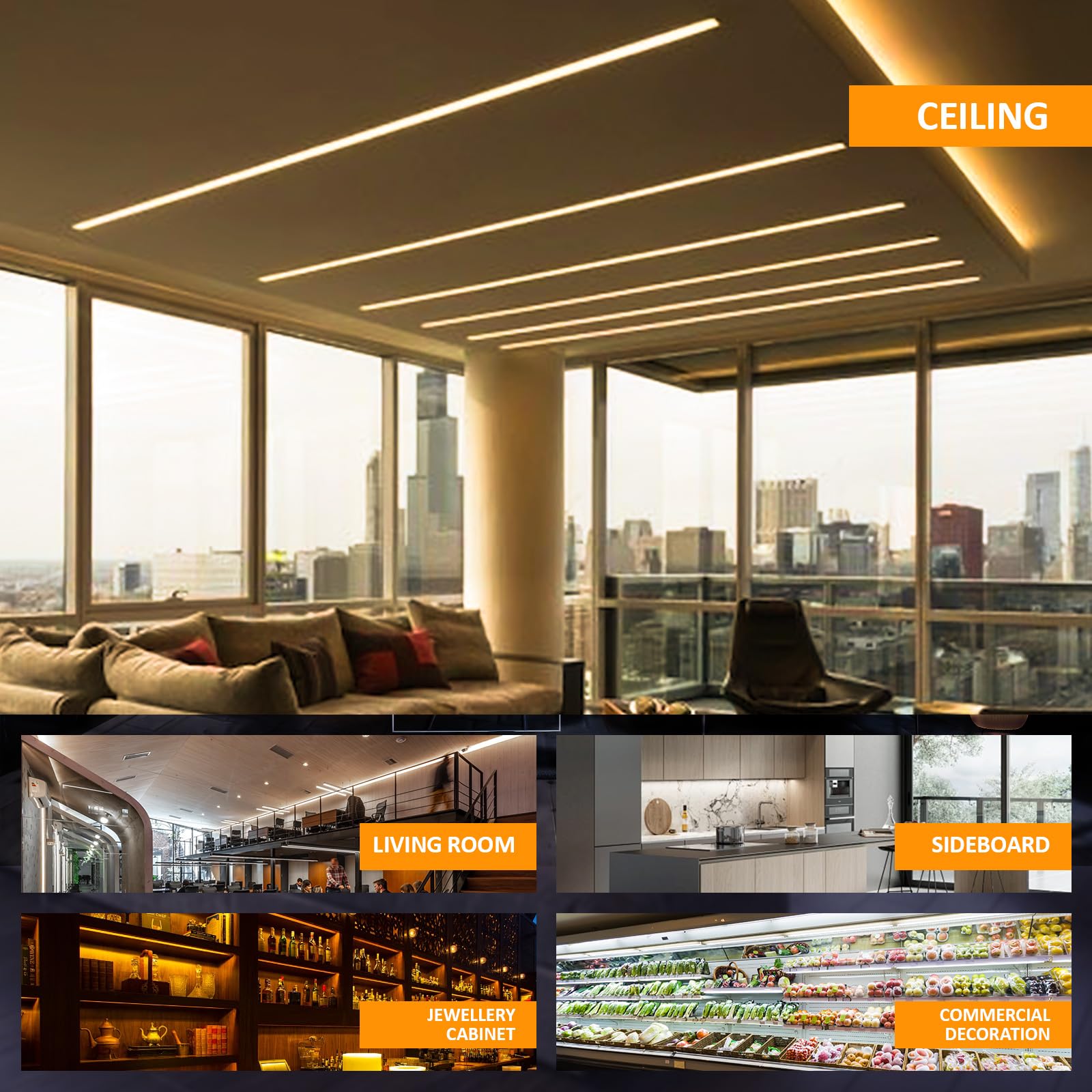 LUSLUX 2 m aluminiowy profil LED w kształcie litery U, 20 kanałów LED do taśm świetlnych, z mlecznym dyfuzorem zaślepkami i klipsami do projektów oświetlenia LED DIY (SP37)