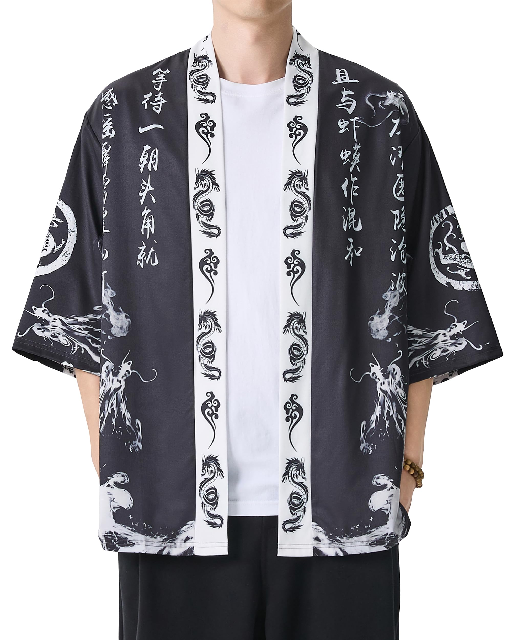 prijouhe Men's Japanese Fashion Kimono Cardigan Plus Size Jacket Yukata Casual Cotton Linen Seven Sleeve Lightweight-picture-18