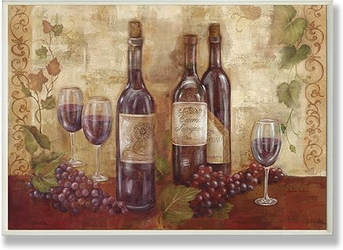 Stupell - Placa de pared para cocina, botellas y uvas para decoración del hogar, 10 x 0.5 x 15, fabricado con orgullo en Estados Unidos