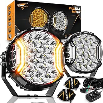 Auxbeam V-Ultra Series 7 Inch Round LED Pods, Amber DRL Light Bar, 270 Degree Side Shooter, 226W 26800LM Offroad Spot Lights with Covers, for Pickup Truck Jeep ATV UTV SUV, Pair