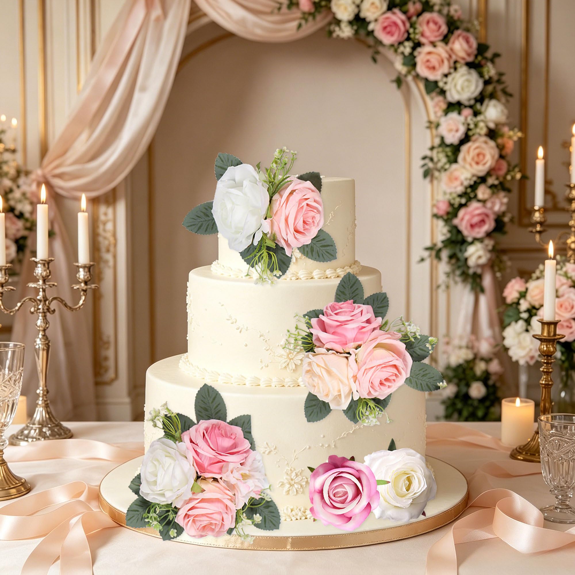 Thirty and Thirsty Wedding Flowers Cake Toppers Rose Flowers for Cake Decorating Artificial Cake Flowers for Wedding Anniversary Birthday Party Home Decor