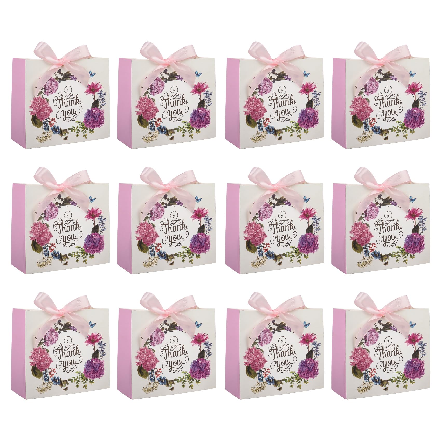 12 Pack Thank You Gift Bags Small Party Favour Bags with Ribbons 16ร 14ร 7cm(White)