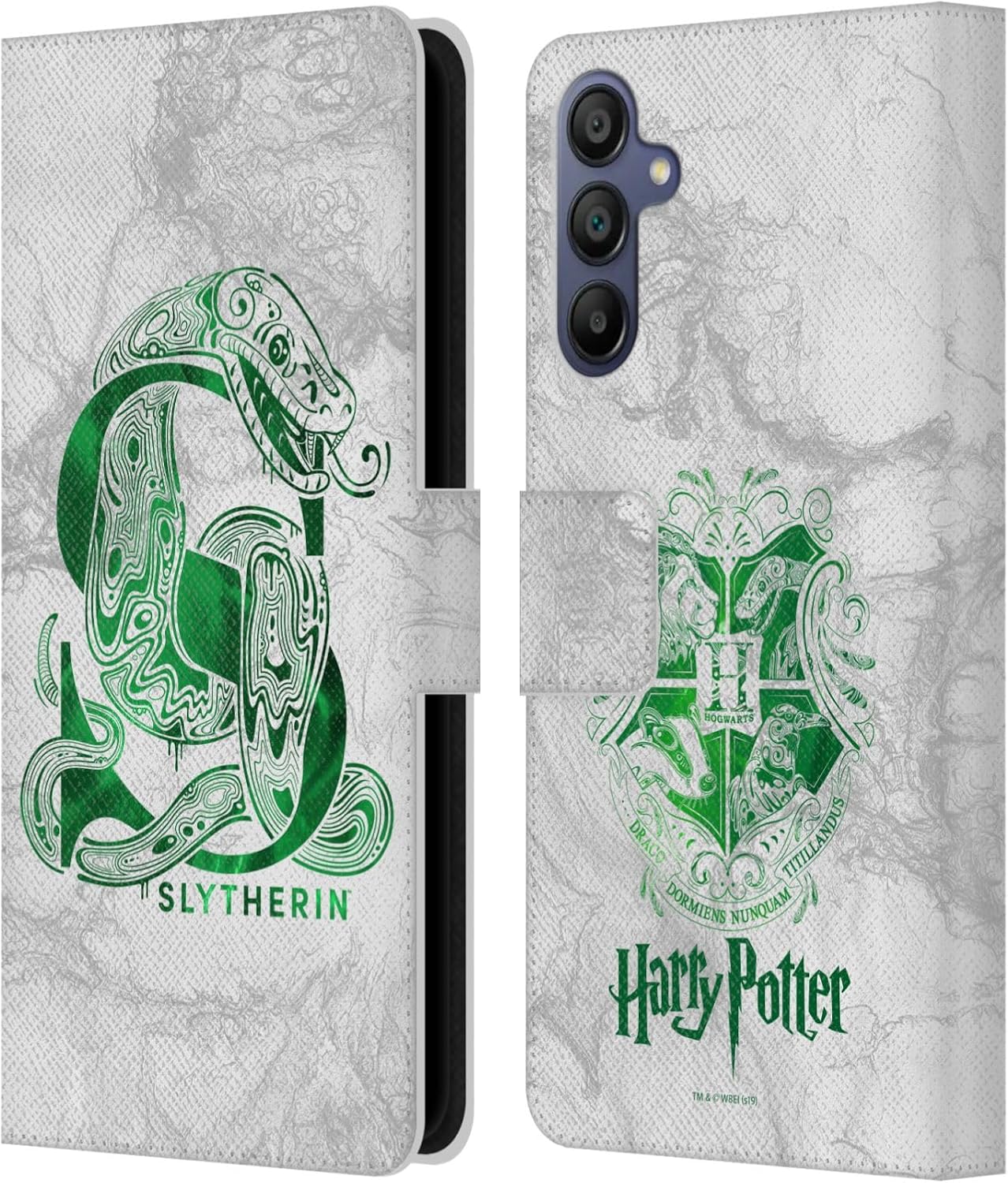 Head Case Designs Officially Licensed Harry Potter Slytherin Aguamenti Deathly Hallows IX Leather Wallet Case Compatible with Samsung Galaxy A15