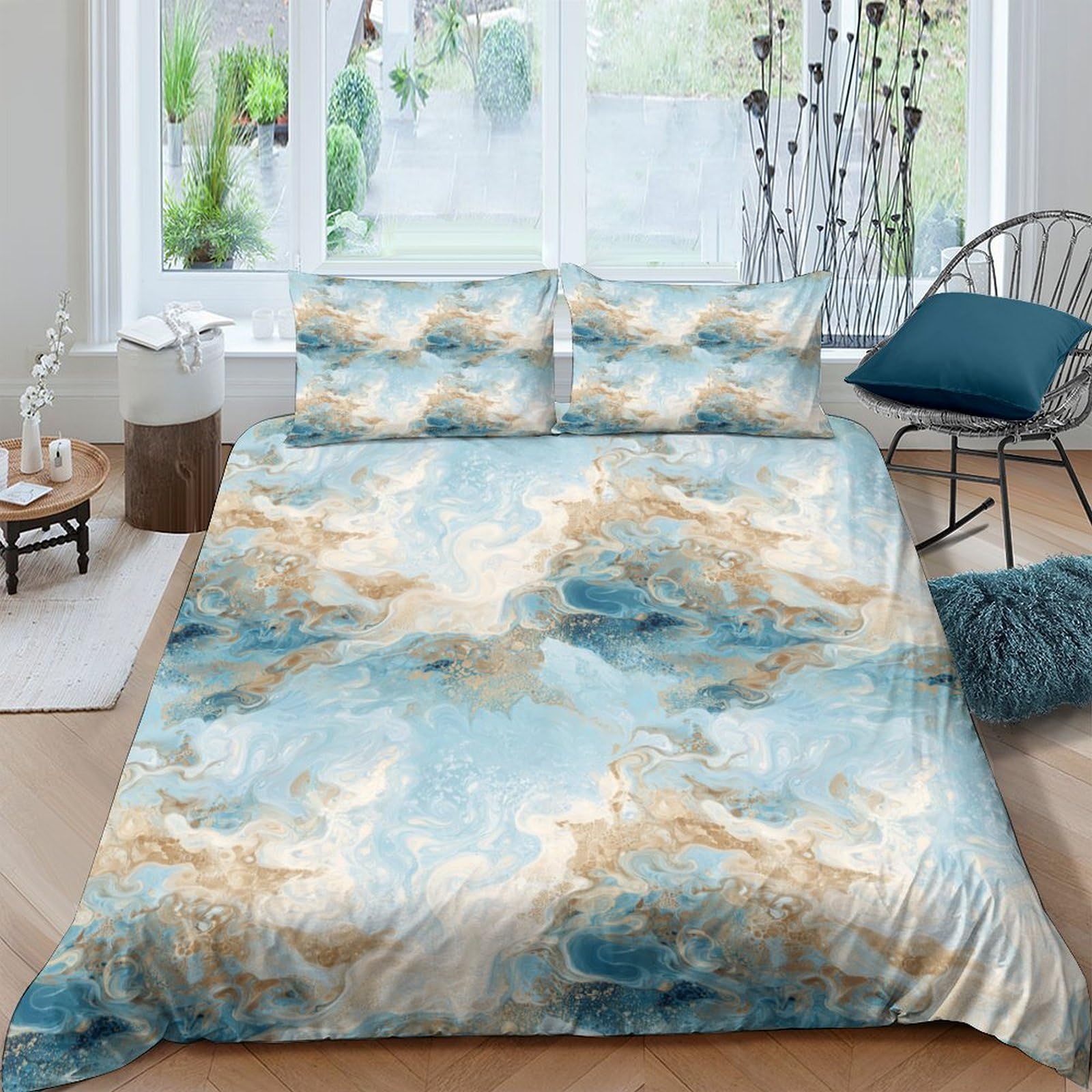 Housse de couette design moderne marbre 140x200 pour colocation