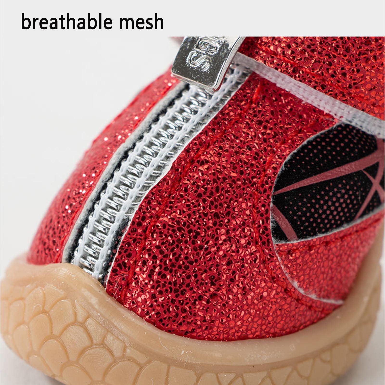 JUSHZ Hundeschuhe Pfotenschutz Dog Shoes Hund Schuhe Puppy 4er-Set Abriebfester Anti Rutsch Frühling Atmungsaktiv Reflektierender Streifen Gittergewebe Mit Reißverschluss (1,red)