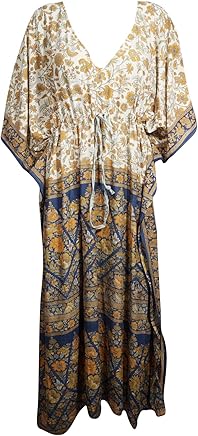 Womens Maxi Caftan Beige Kimono Beach Bikini Cover Up Bohemian Kaftan Dress OneSize