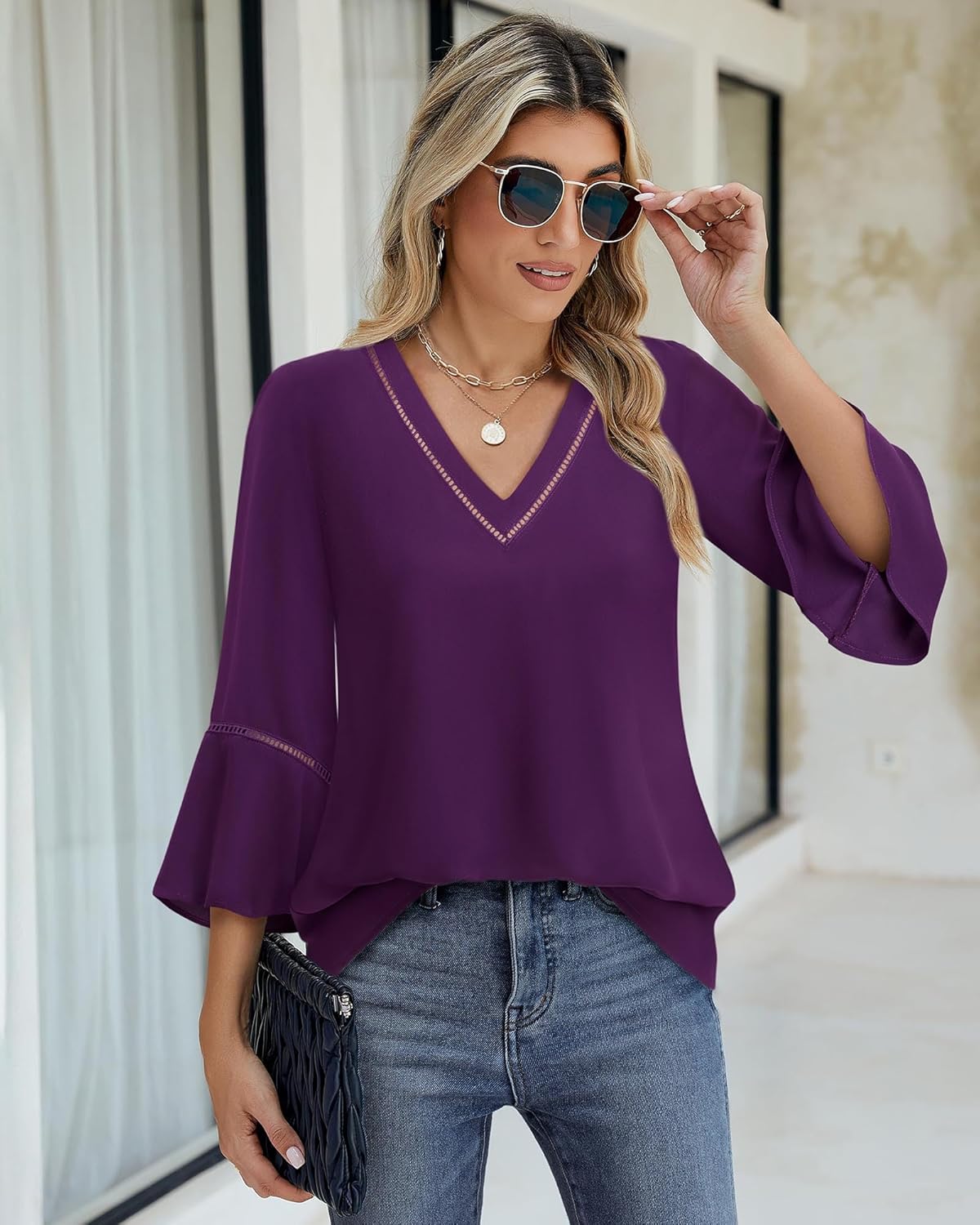 Timeson Women's Business Casual Tops 3/4 Sleeve Dressy Blouses Office Work Shirts - Image 3