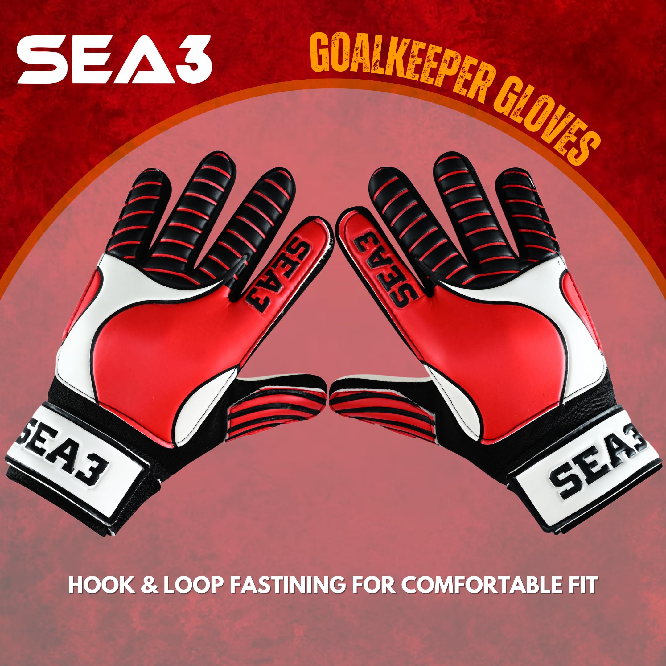 SEA3 Unisex Kids Boys Children's Junior Football Goalkeeper Sports Soccer Training Goalie Gloves, Red - Size 2: Age 4 to 5 Years - Image 4