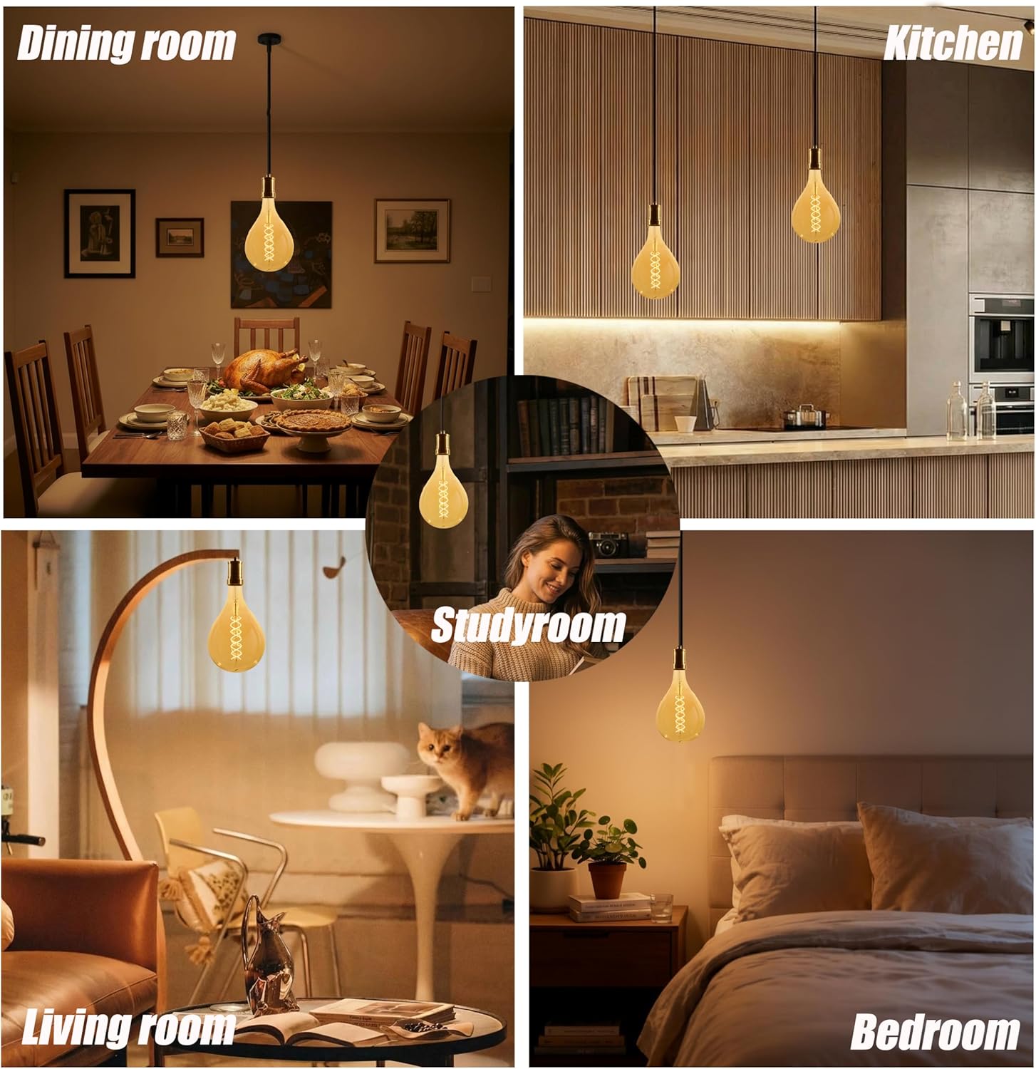 Oversized Decorative LED Light Bulb 8W 600LM E26 Large Fancy Edison Bulbs 60W Incandescent Dimmable 2200k Warm White Pendant Lighting for Bedroom Dining Living Room Bar，1 Pack (NPS160AM)