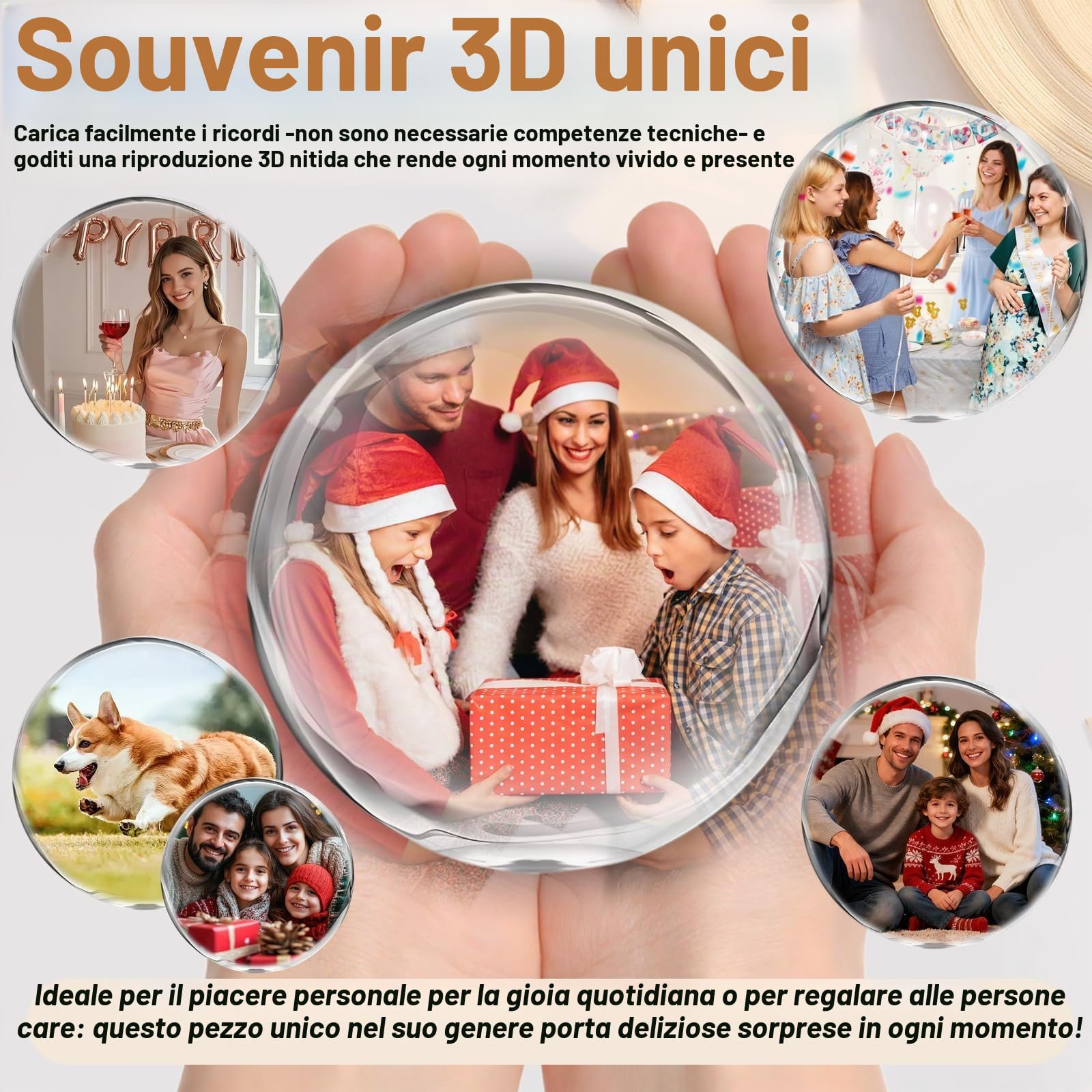 Lettore Video Crystal Ball con Wi-Fi, Sfera di Memoria 3D, per Foto e Video Personalizzati, Gadget per Matrimoni, Compleanni, Anniversari e Occasioni Speciali (A)