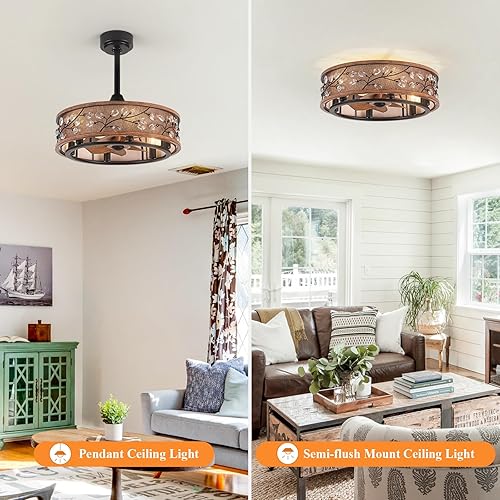 Miniatura 3 de WWM Ventilador de techo de 20 pulgadas de bajo perfil con luz  estilo granja, motor de CC que fija el parpadeo, motor reversible, 6 bombillas LED