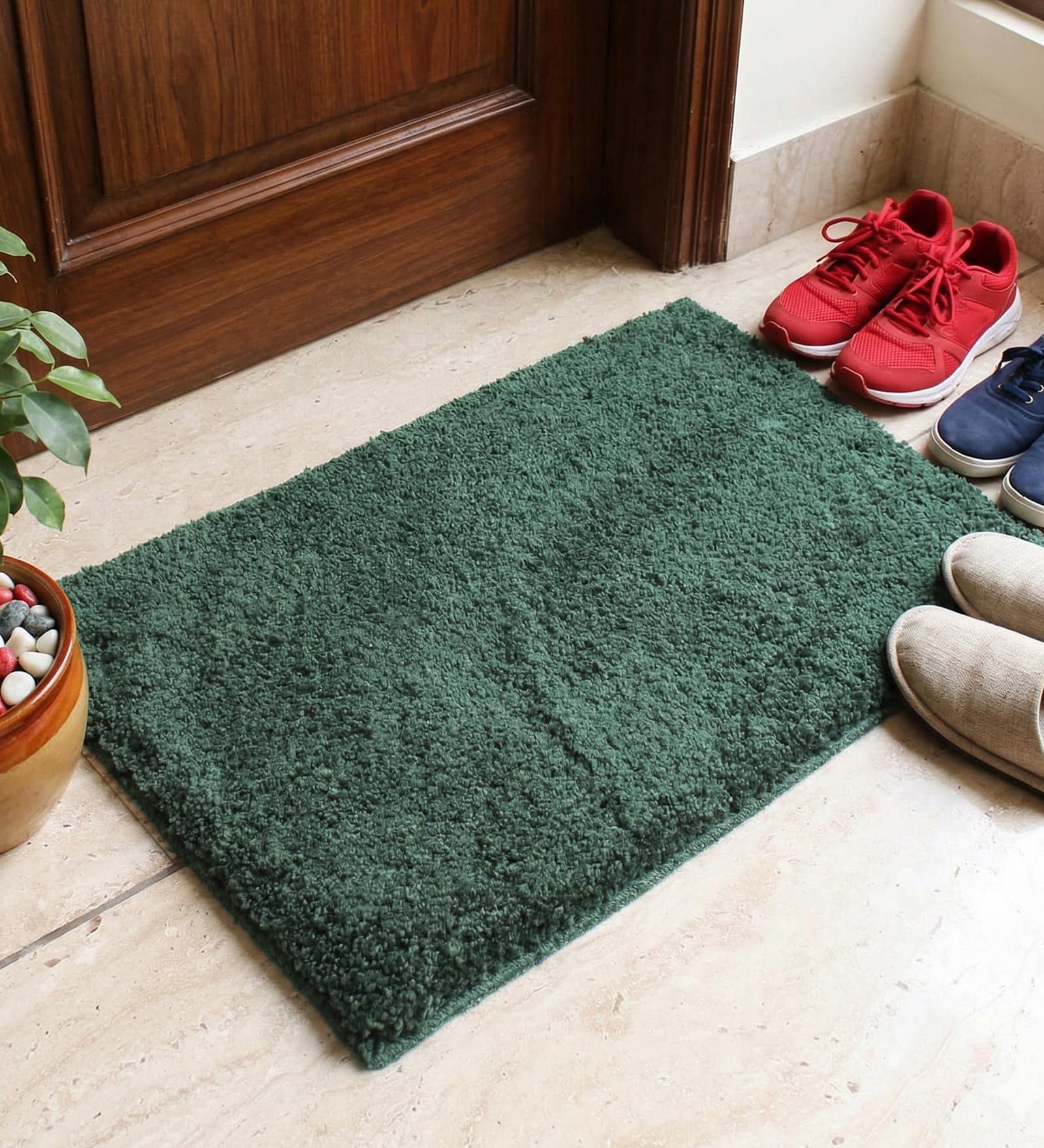 Pepperfry Door Mat | 17 x 12 Inch | Antiskid & Washable | Green Multipurpose Microfibre Mat | Solid Mat for Home Office Bedroom Bathroom Kitchen Lobby & Bedside-image-25