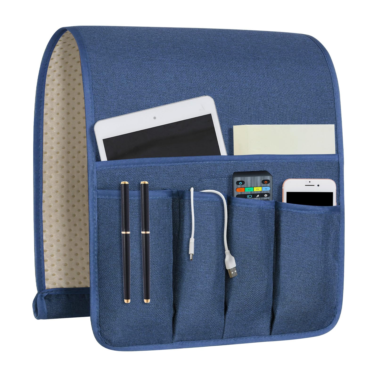 Nb Blue Sofa Armrest Organize Remote Holder Bedside Caddy Organizer With 5 Pockets，Non-Slip Couch Remote Control Holder Couch Armchair Caddy Accessories (, 35"X12.4")