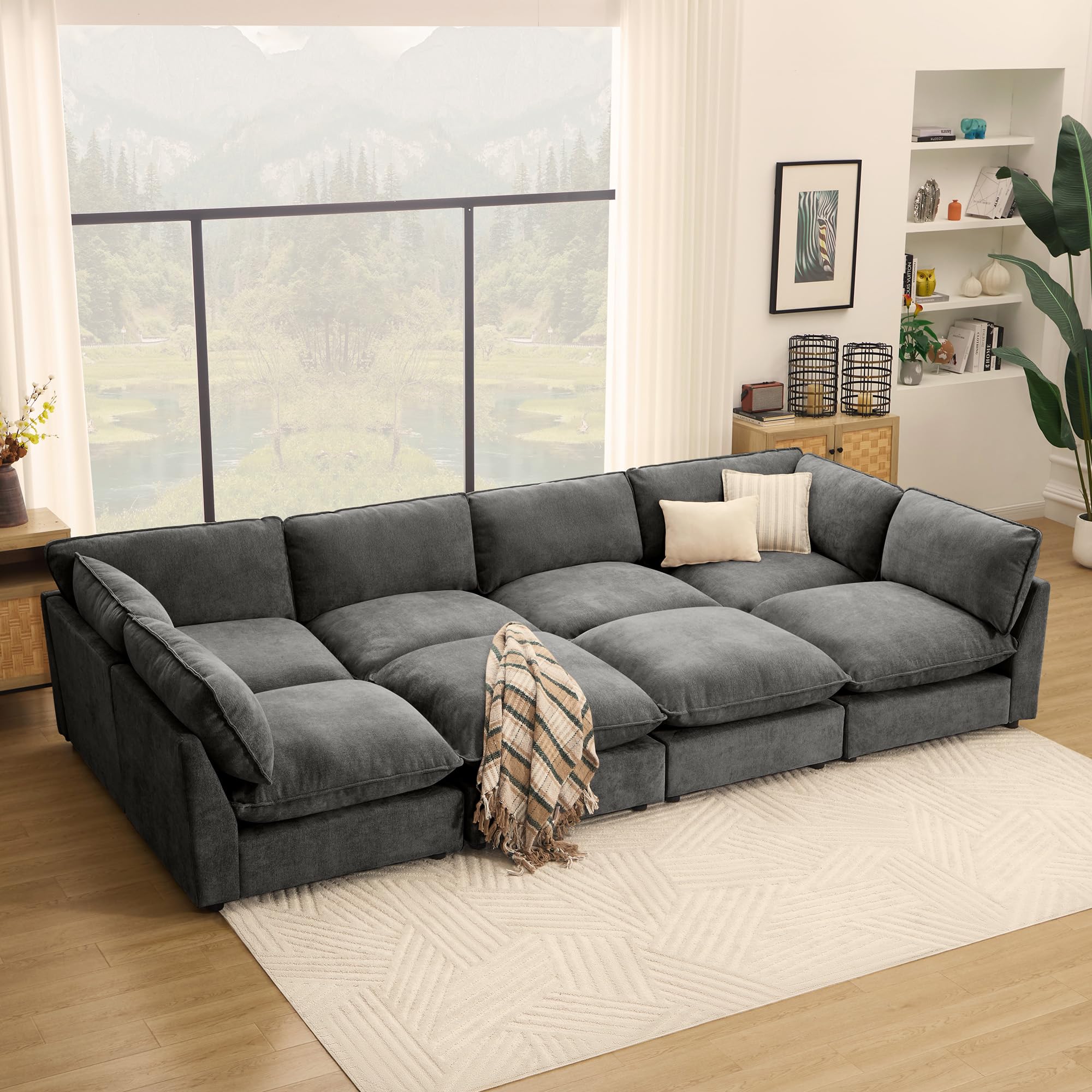 Tbfit Oversized Modular Sectional Sofa, Chenille Cloud Couch Deep Seat, 8-Seater Modular Sofa Couch for Living Room, Dark Grey | Premium Corduroy,