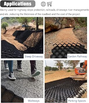 2 Thick Gravel Ground Grid 3ft/ 5ft/ 10ft/ 15ft/ 20ft/25ft/ 30ft Stabilization Grids, Geo Grid Driveway Stabilization Grids-Geocell Ground Grid for Landscaping Parking Lots Garden(1m x 2m (3.