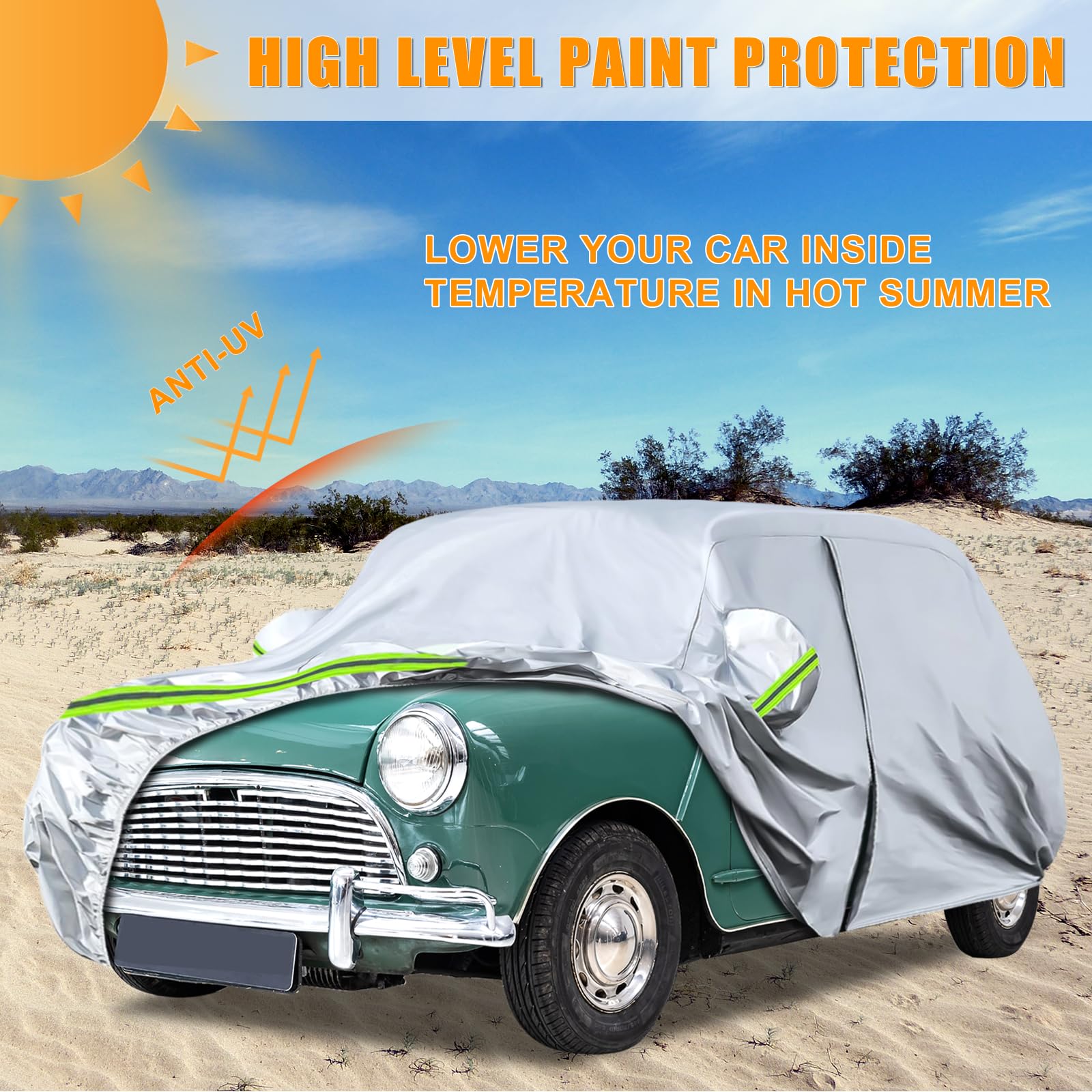 Copriauto Adatto per Austin Mini Saloon 1959-2000, Argento Copertura Completa per Garage Impermeabile con Porta con Cerniera per Protezione da Neve, Pioggia e Tutte le Condizioni Atmosferiche