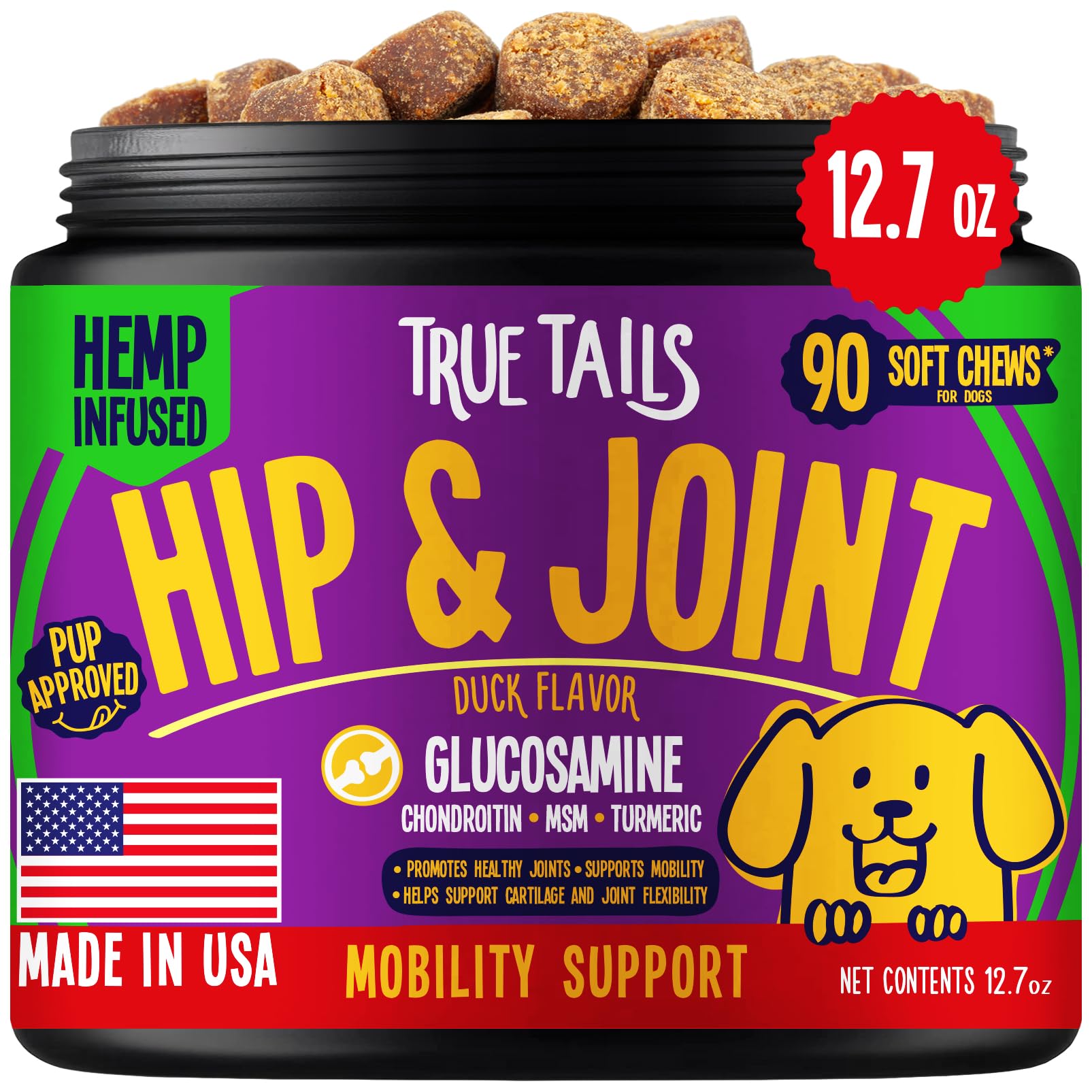Joint Supplement for Dogs – 90Pcs Duck Flavored Dog Joint Supplements with Glucosamine Chondroitin for Dogs – Hip and Joint Supplement Dogs – Dog Joint Chews for Enhanced Mobility