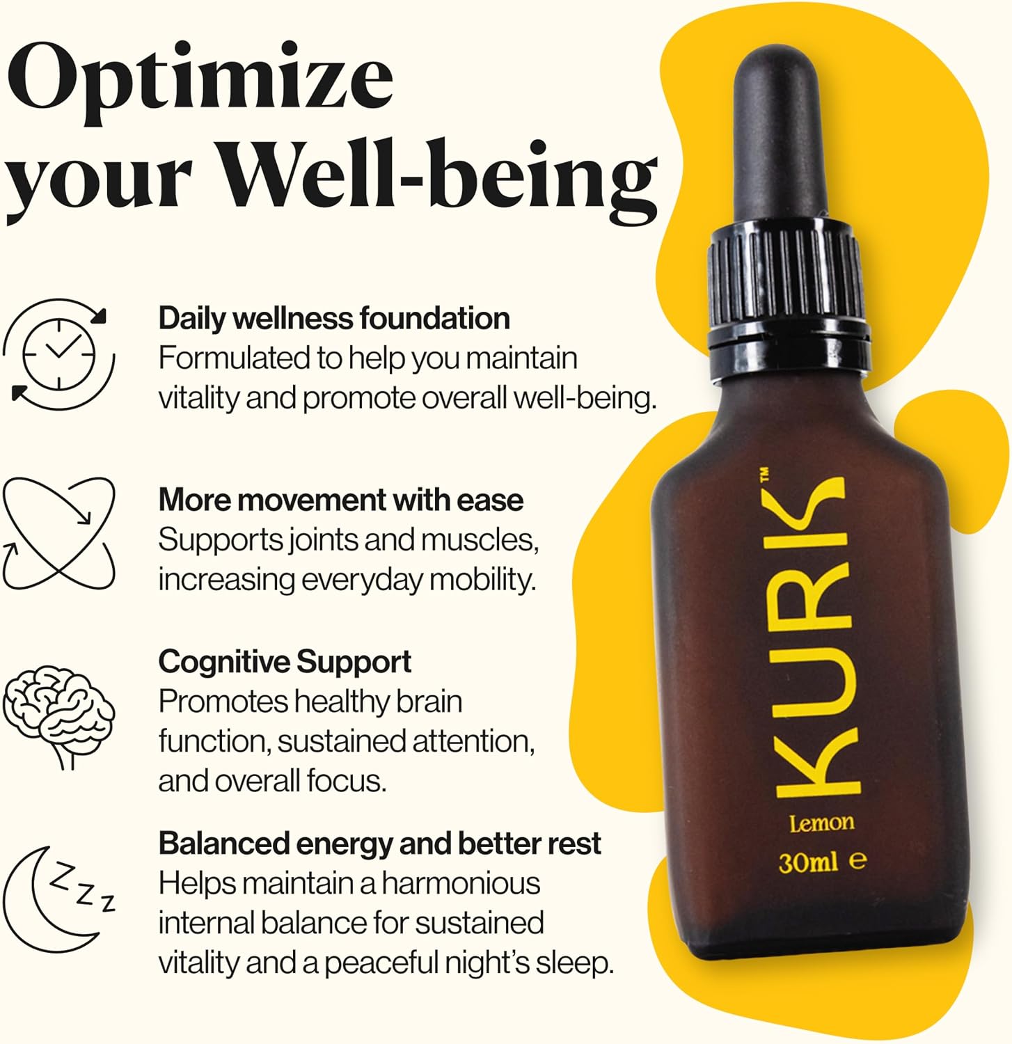 Kurk Essential Liquid Turmeric Curcumin Supplement, Turmeric Drops, Oil for Advanced Everyday Wellness, Focus & Energy, 185x More Absorbable Than Powders, Plant-Based (Lemon) (1 Fl Oz)