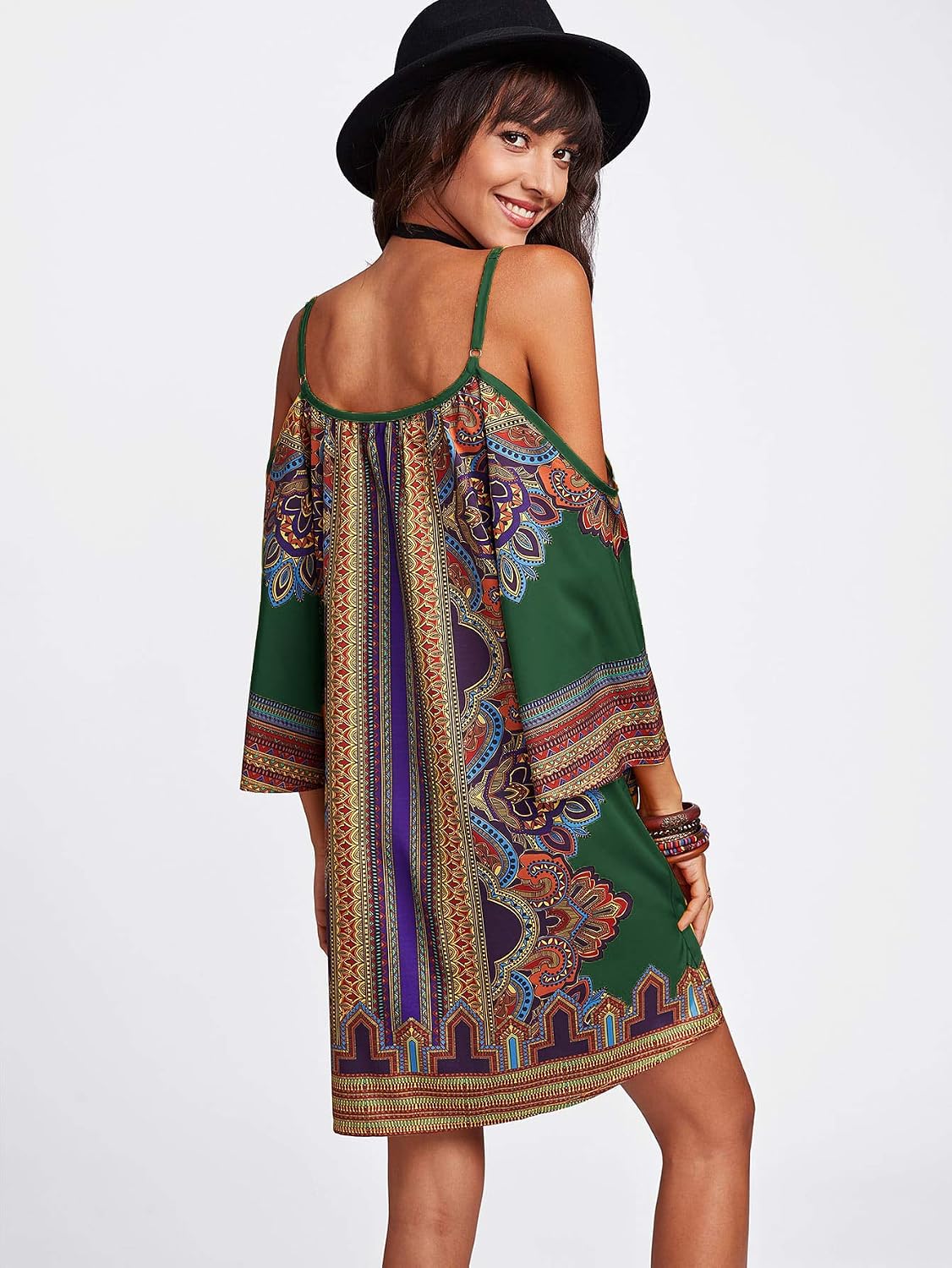 Milumia Women's Vintage Print Kimono Sleeve Geometric Tunic Boho Dress